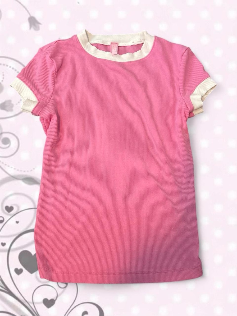 SKIMS Pink Ribbed Crop Top with Cream Trim